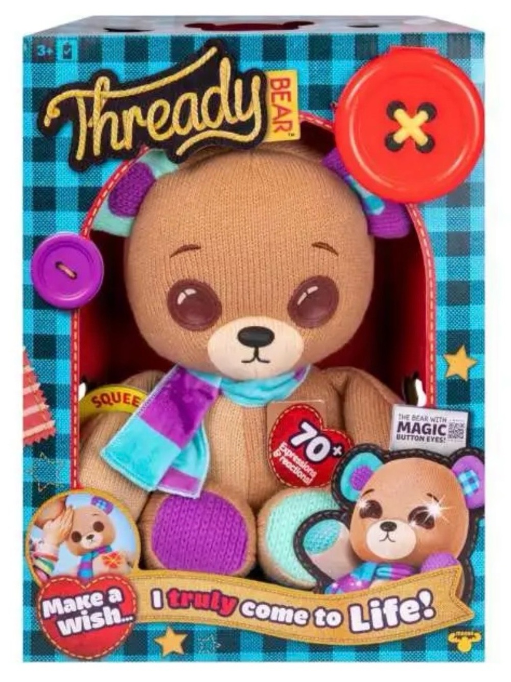 Thready Bear Interactive Plush Figure [The Bear with Magic Button Eyes!]